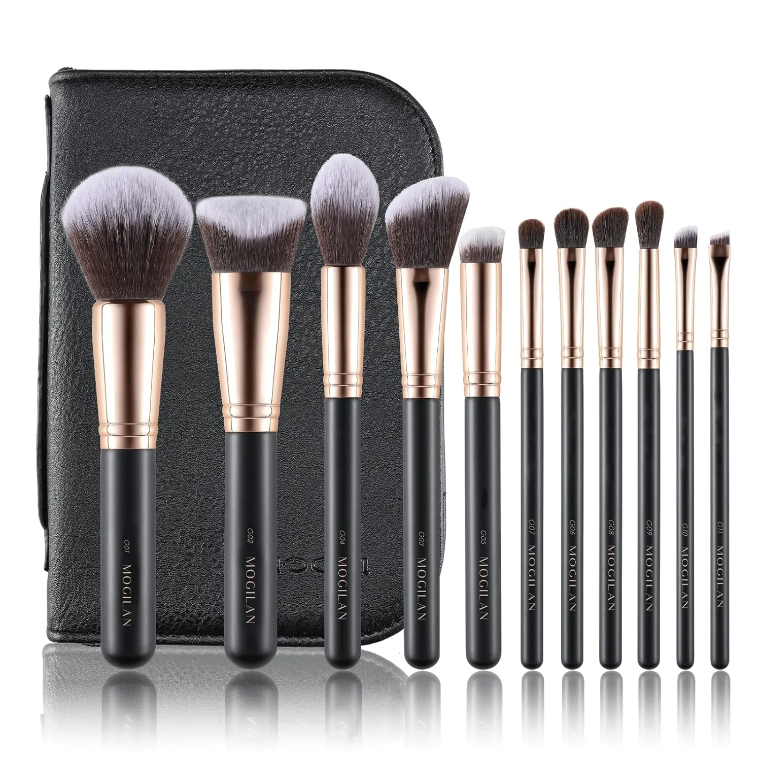 Makeup Brush Set Professional 11 Pcs Soft Synthetic Foundation Eyeshadow Contour Concealer Blending & Buffing Makeup Brushes with Travel Case, Ideal for Beginners and Pros