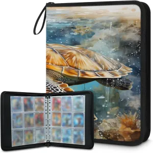 Marine Turtle 3 Ring Trading Zipper Binder Strap, Trading Card Binder 9 Pocket, 900 Pockets Card Holder with 50 Removable Sleeves for Game Cards