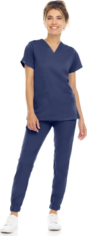 MediChic Scrub Sets for Women – 8-Pocket V-Neck Jogger Scrubs, Anti-Wrinkle, Stretch Medical Nursing Uniforms
