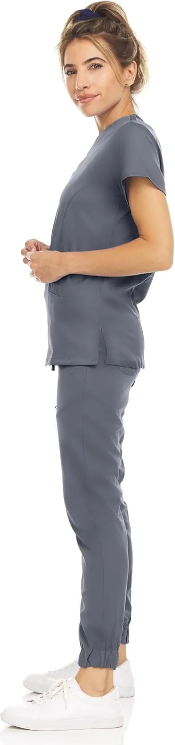 MediChic Scrub Sets for Women – 8-Pocket V-Neck Jogger Scrubs, Anti-Wrinkle, Stretch Medical Nursing Uniforms