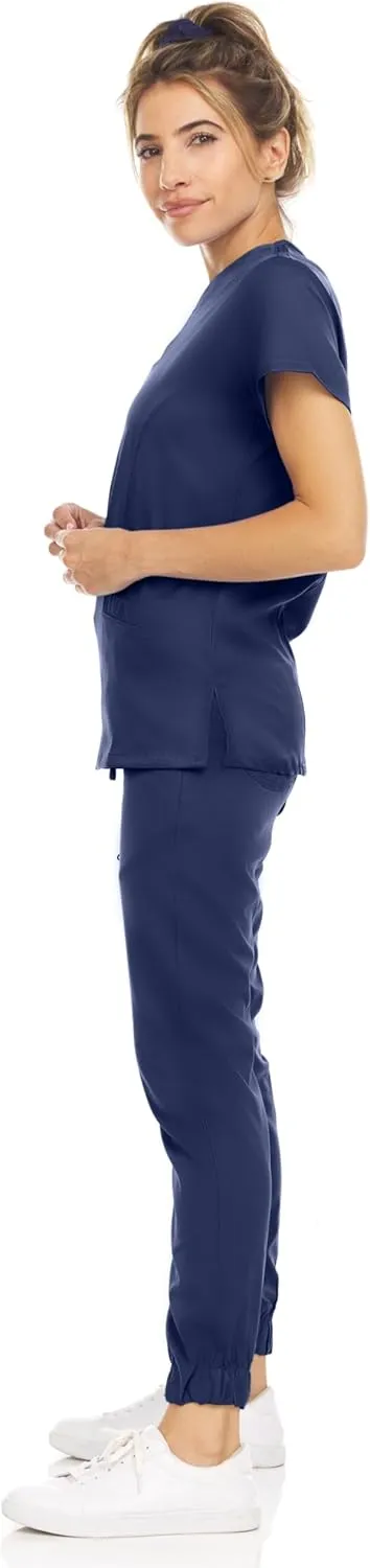 MediChic Scrub Sets for Women – 8-Pocket V-Neck Jogger Scrubs, Anti-Wrinkle, Stretch Medical Nursing Uniforms