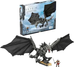 ​MEGA Skyrim Action Figures Building Toys, Alduin The World Eater with 619 Pieces, with 1 Dragonborn Figure, for Collectors
