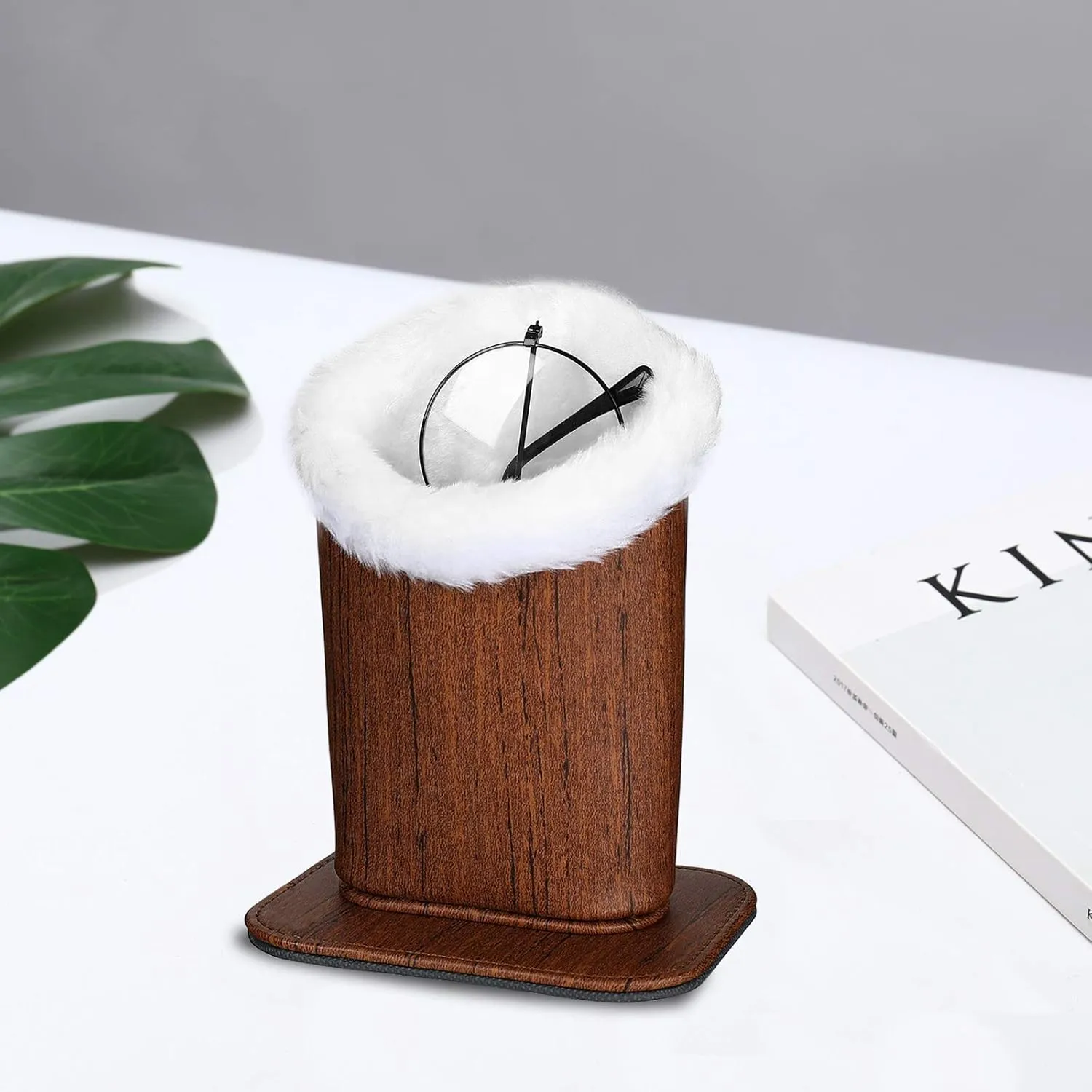 MEGREZ 2PCS Plush Lined Eyeglass Holder, PU Leather Glass stand with Magnetic-Base