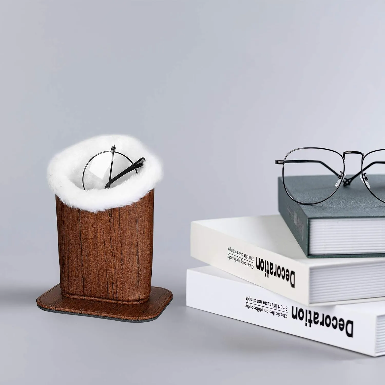 MEGREZ 2PCS Plush Lined Eyeglass Holder, PU Leather Glass stand with Magnetic-Base
