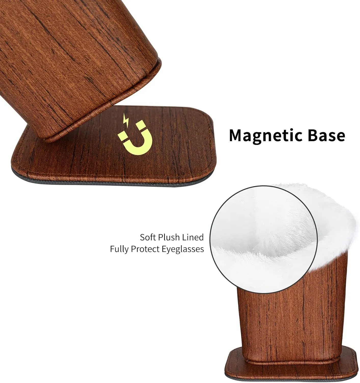 MEGREZ 2PCS Plush Lined Eyeglass Holder, PU Leather Glass stand with Magnetic-Base