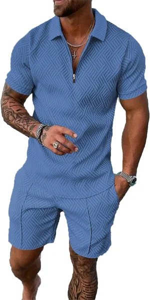 Men Track Suits 2 Piece Set Summer Casual Outfits Fashion Polo Shirts Short Sleeve and Shorts Set Vacation Clothes