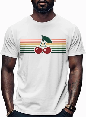 Men's T-Shirts Cherry Colorful Stripes Crew Neck Short Sleeve Graphic Tees