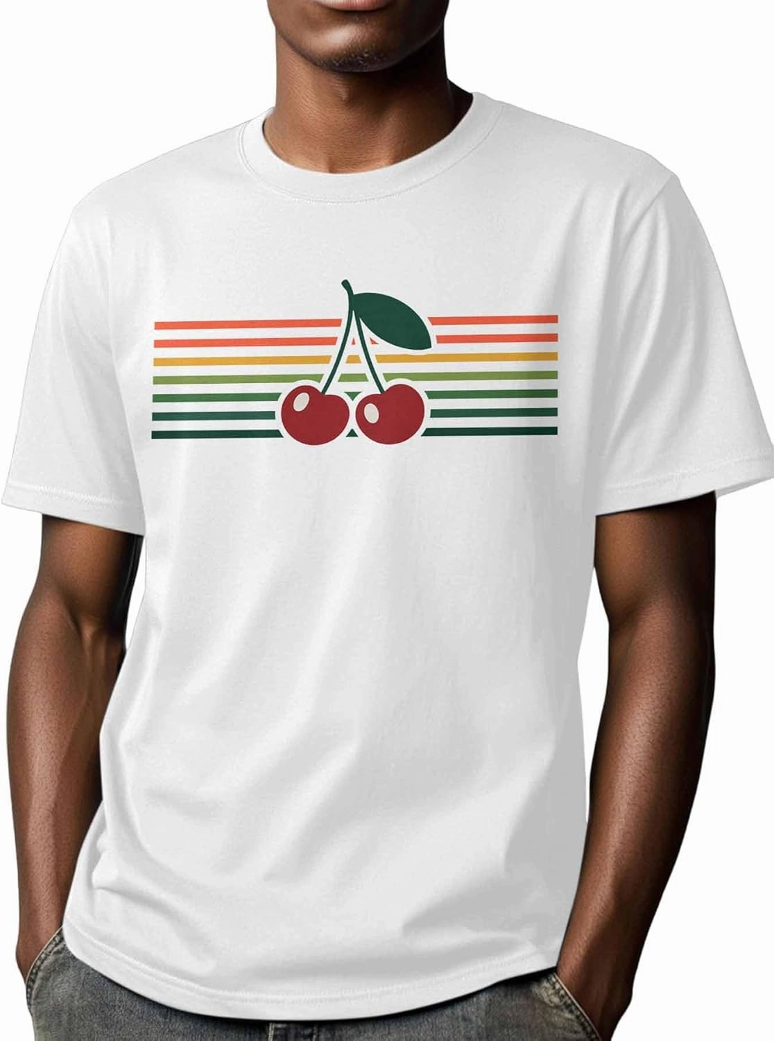 Men's T-Shirts Cherry Colorful Stripes Crew Neck Short Sleeve Graphic Tees
