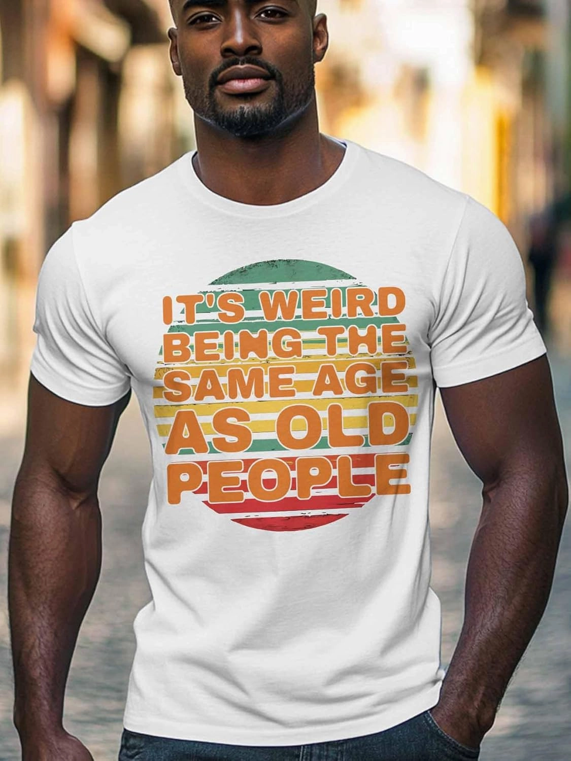 Men's T-Shirts Funny Text Colorful Stripes Crew Neck Short Sleeve Graphic Tees