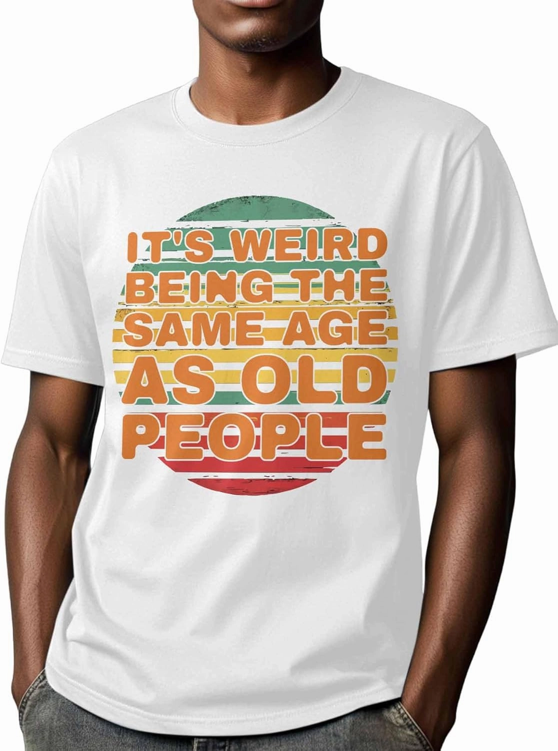 Men's T-Shirts Funny Text Colorful Stripes Crew Neck Short Sleeve Graphic Tees