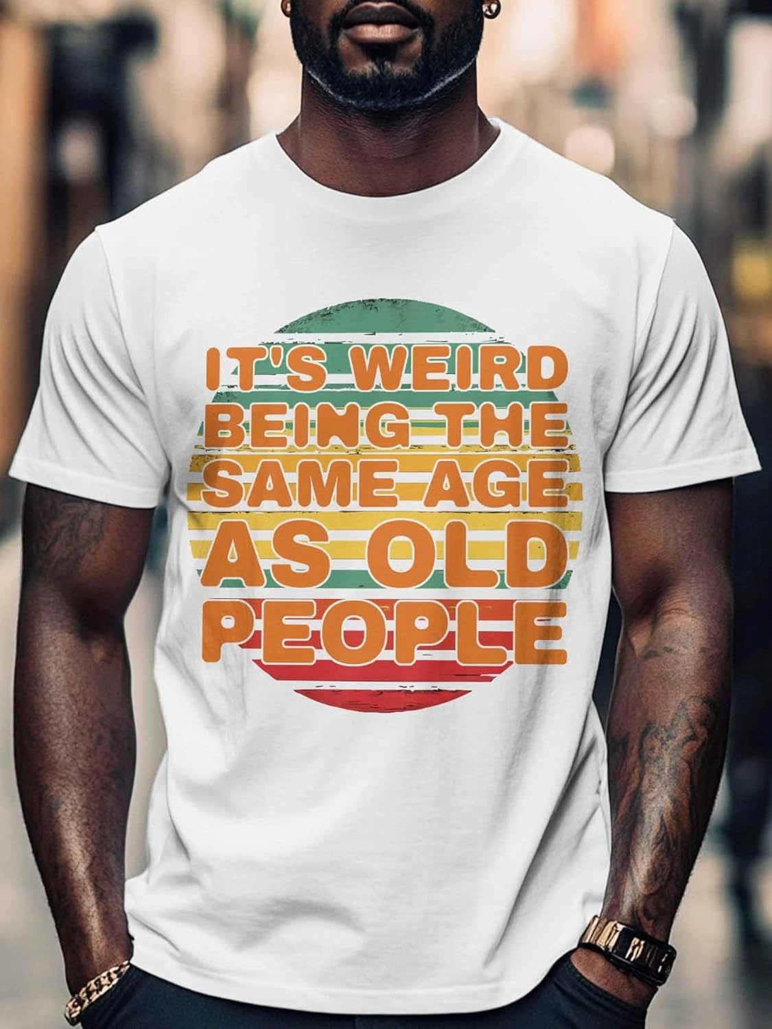 Men's T-Shirts Funny Text Colorful Stripes Crew Neck Short Sleeve Graphic Tees