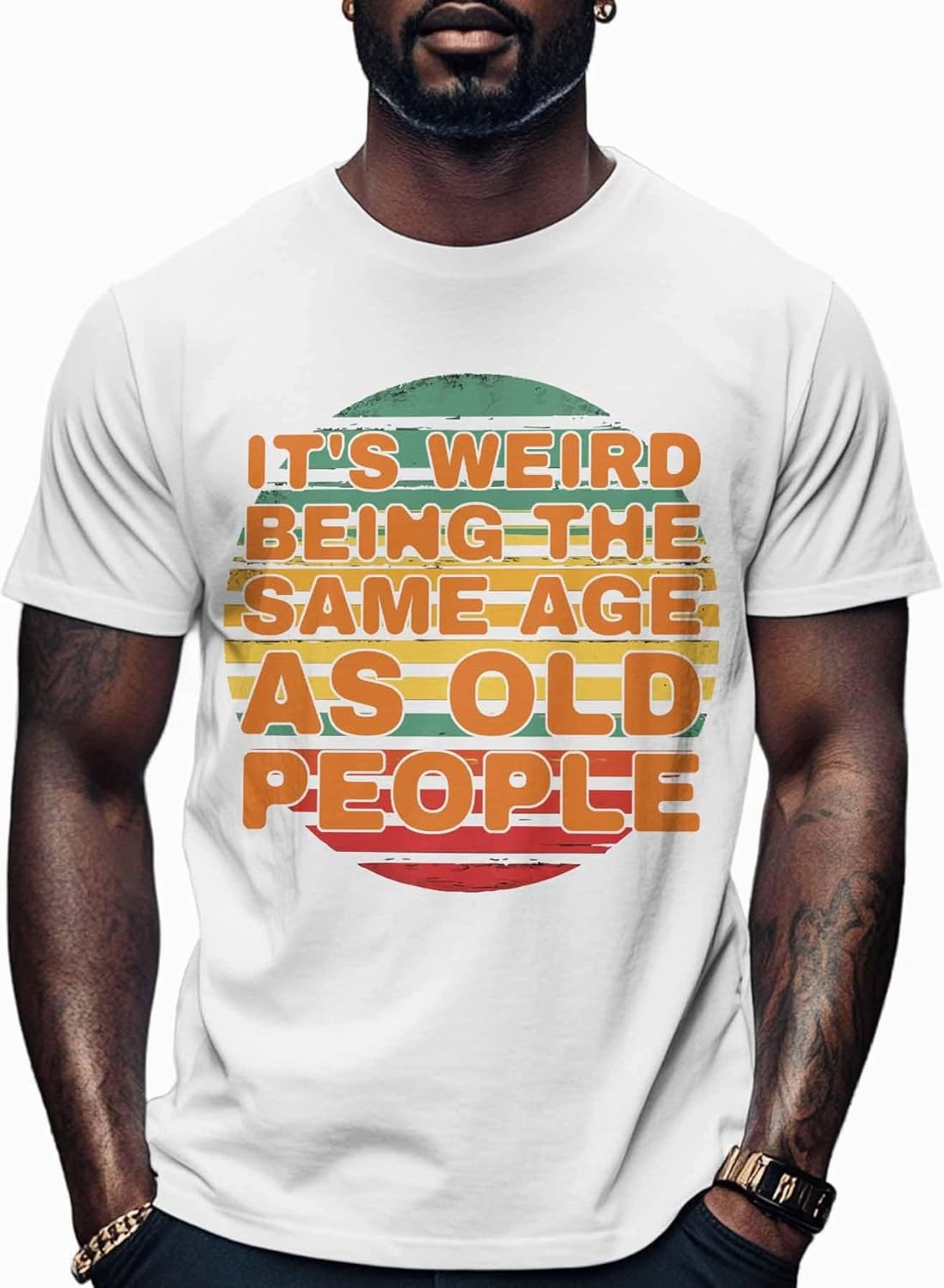 Men's T-Shirts Funny Text Colorful Stripes Crew Neck Short Sleeve Graphic Tees