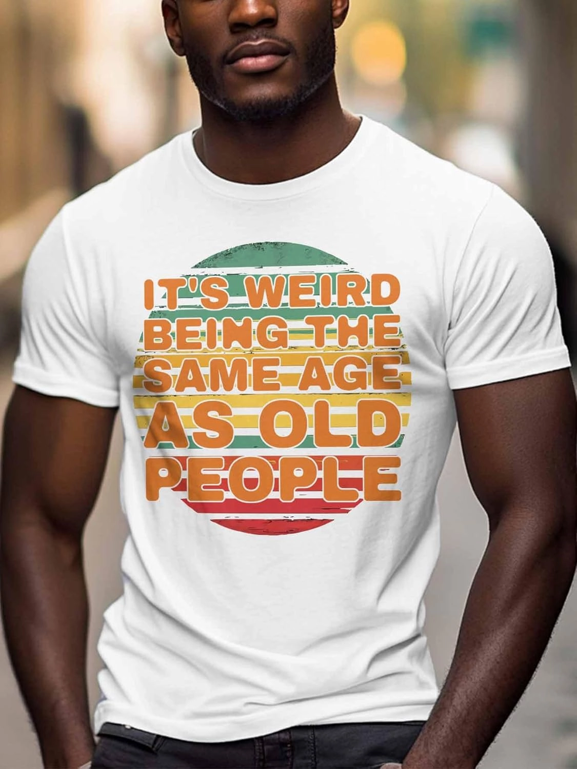 Men's T-Shirts Funny Text Colorful Stripes Crew Neck Short Sleeve Graphic Tees