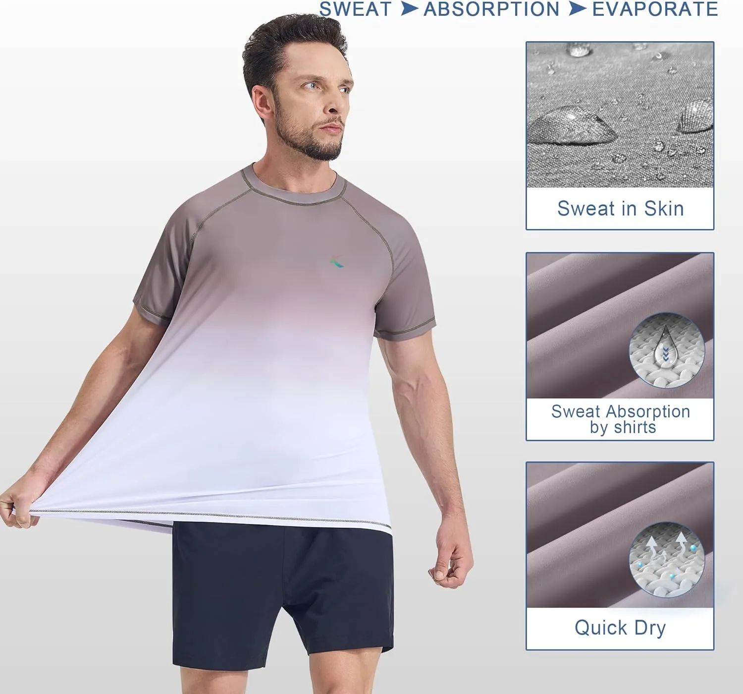Mens Swim Shirts UPF 50  Sun Protection Quick Dry SPF Rash Guard Outdoor Beach Fishing T Shirts