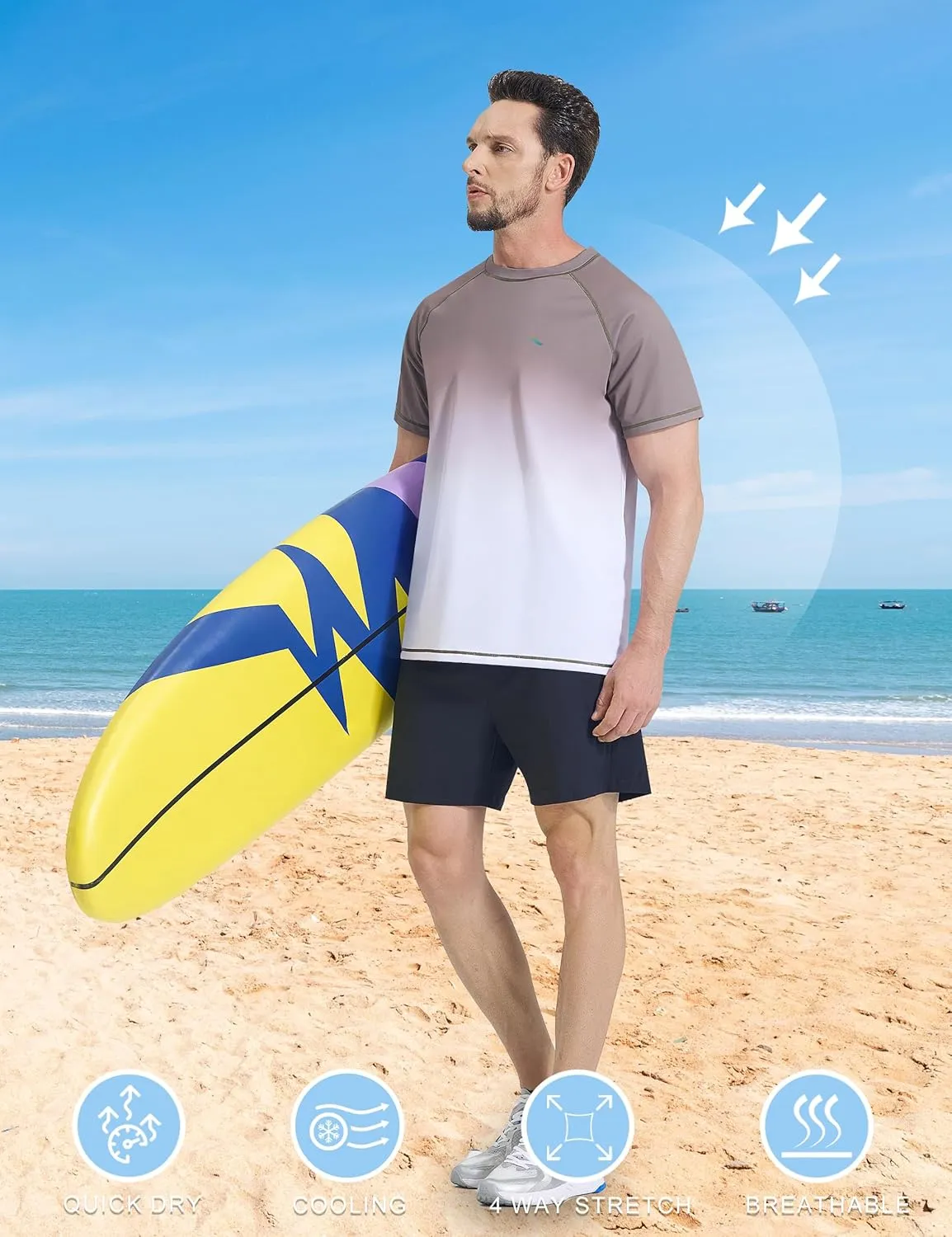 Mens Swim Shirts UPF 50  Sun Protection Quick Dry SPF Rash Guard Outdoor Beach Fishing T Shirts