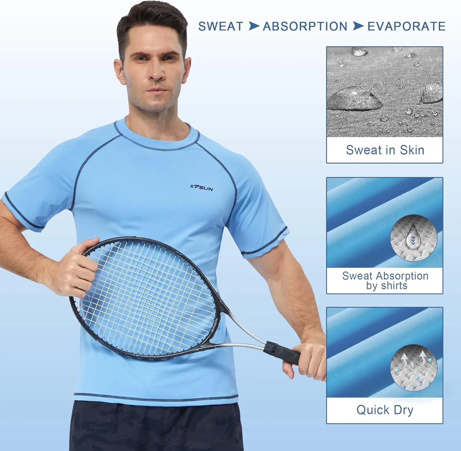 Mens Swim Shirts UPF 50  Sun Protection Quick Dry SPF Rash Guard Outdoor Beach Fishing T Shirts