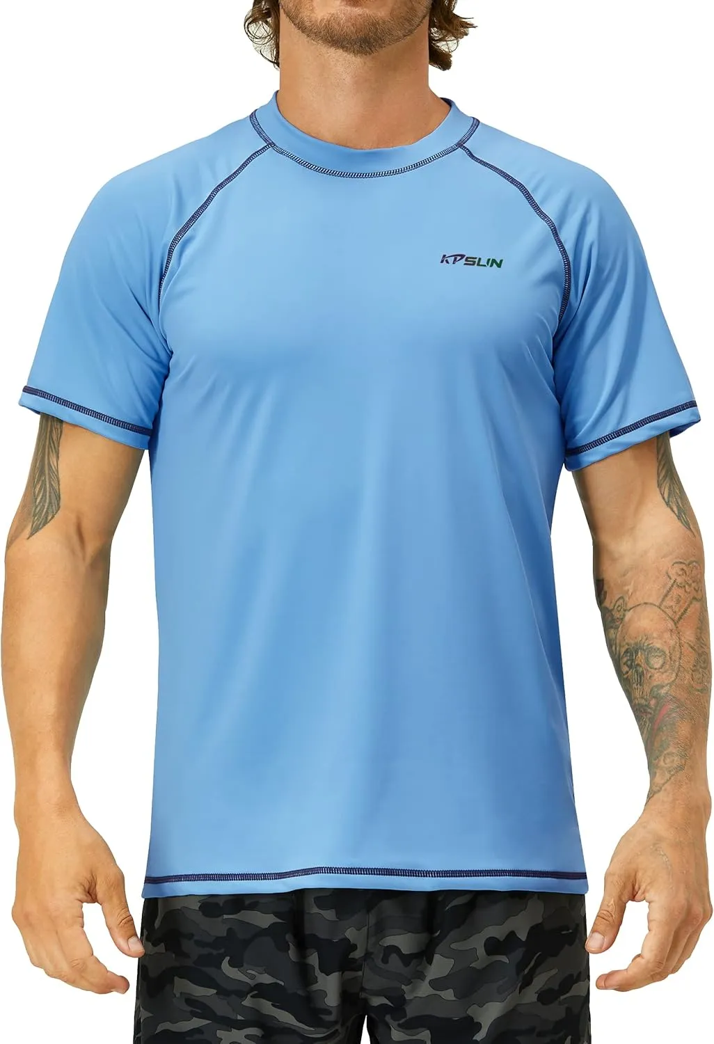 Mens Swim Shirts UPF 50  Sun Protection Quick Dry SPF Rash Guard Outdoor Beach Fishing T Shirts
