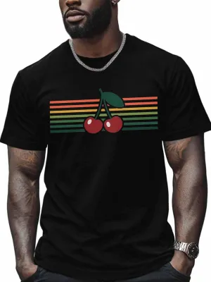 Men's T-Shirts Cherry Colorful Stripes Crew Neck Short Sleeve Graphic Tees