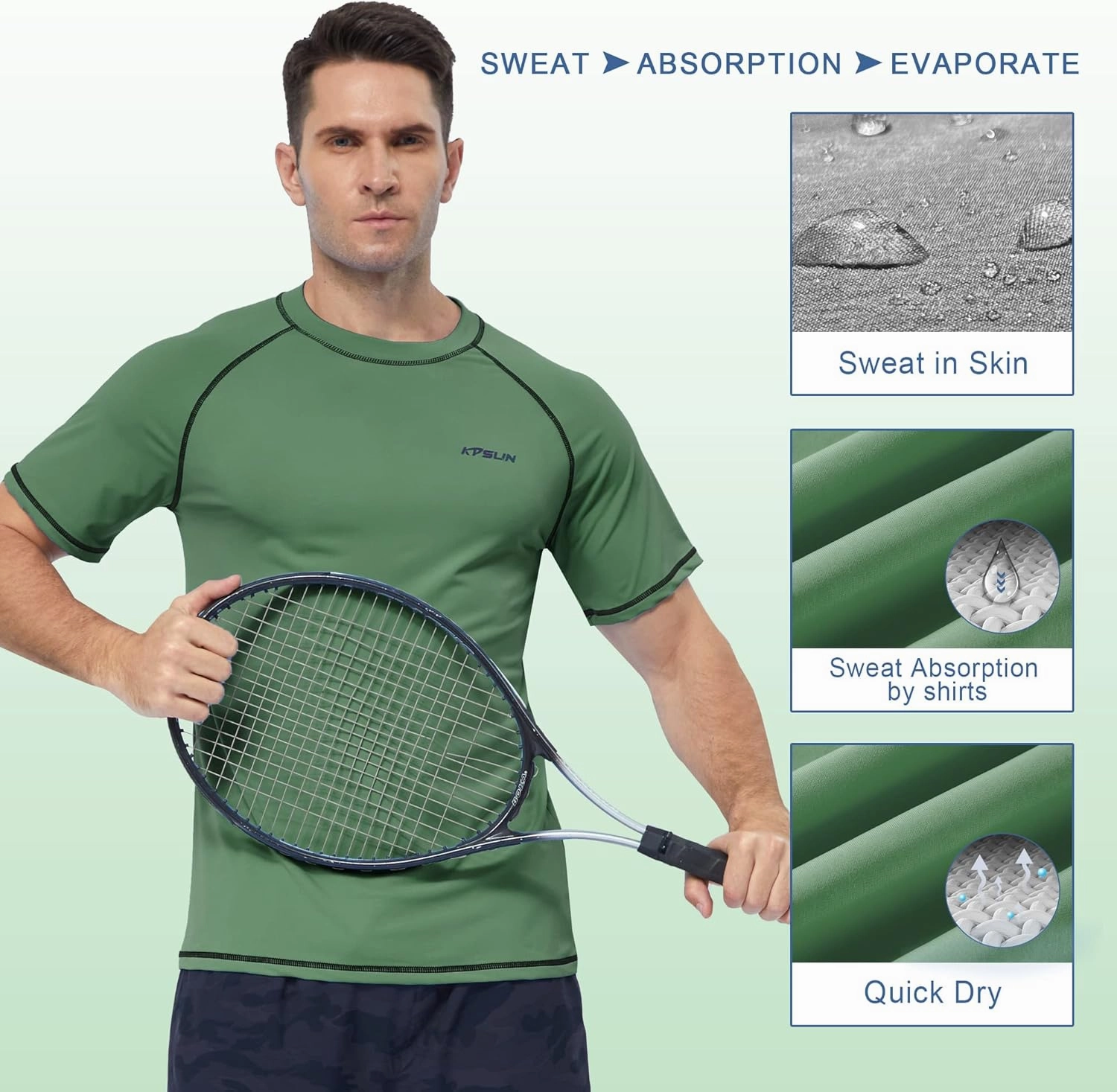 Mens Swim Shirts UPF 50  Sun Protection Quick Dry SPF Rash Guard Outdoor Beach Fishing T Shirts
