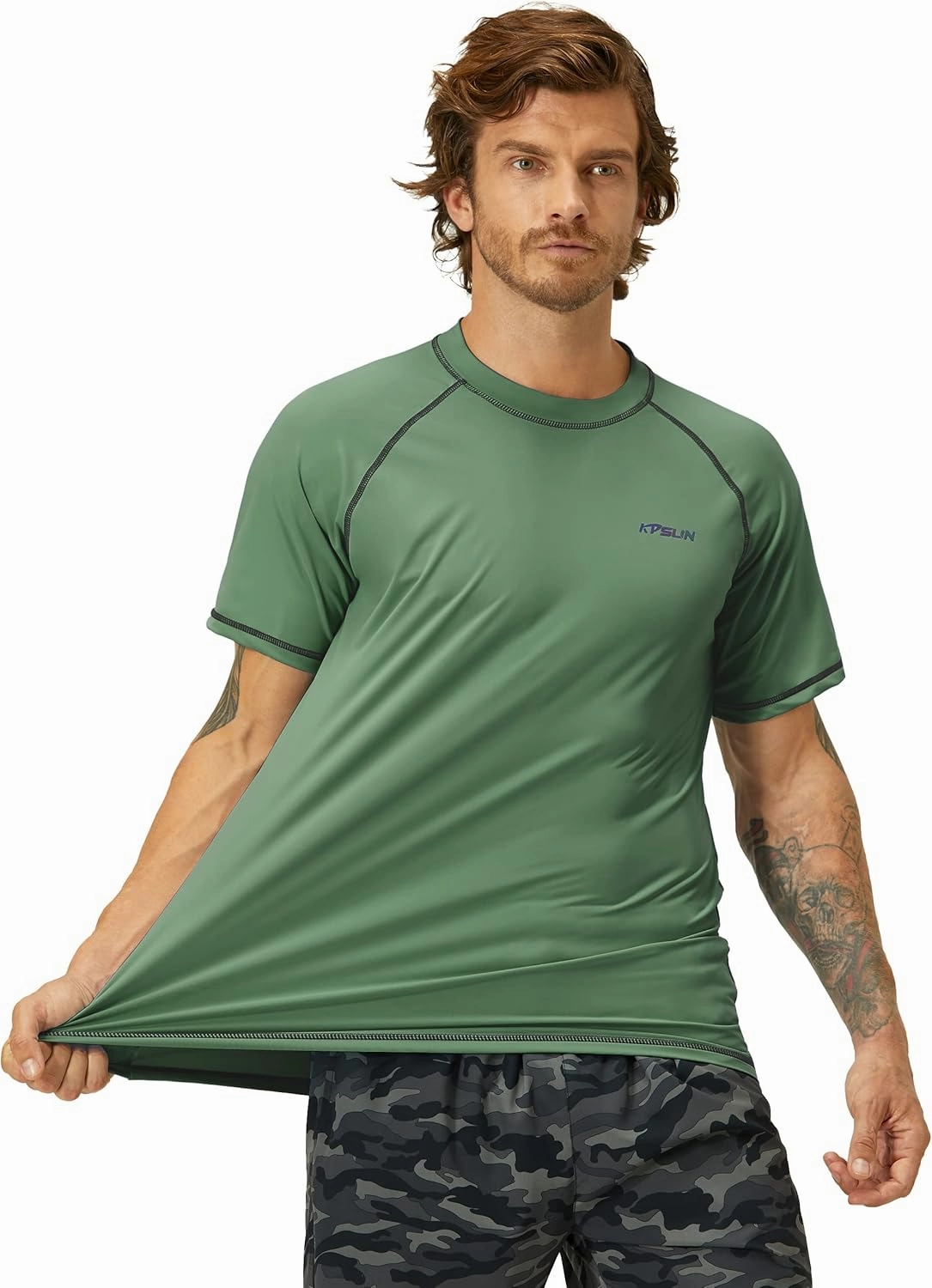 Mens Swim Shirts UPF 50  Sun Protection Quick Dry SPF Rash Guard Outdoor Beach Fishing T Shirts