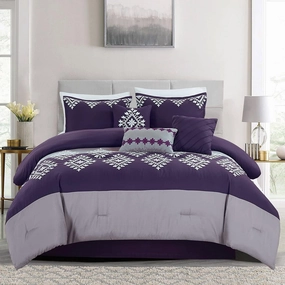 MERRY HOME Bedding Comforter Sets - Bed in A Bag King Size Comforter Set(400GSM), 7 Pieces Comforter Set Soft and Comfortable for All Season(Purple&Gray, King)
