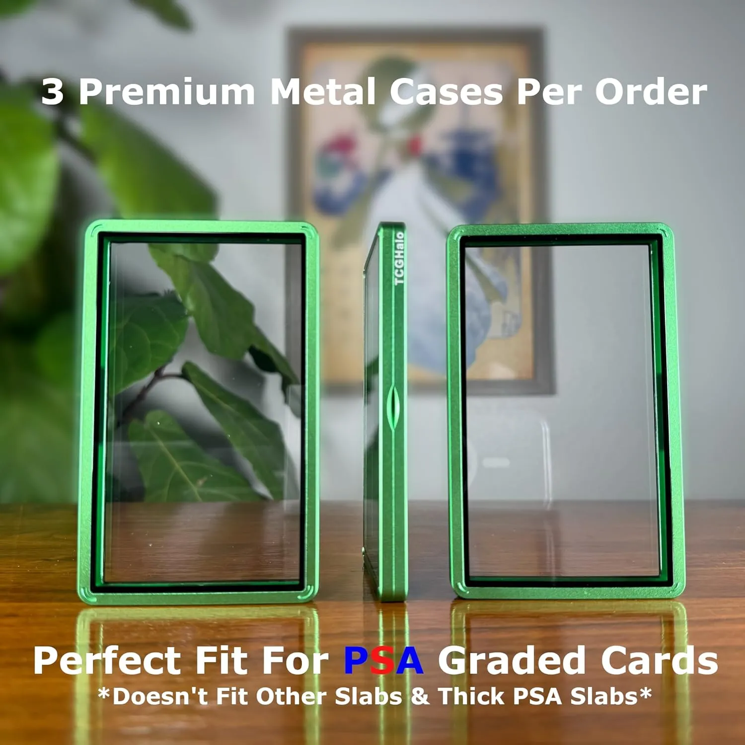 Metal PSA Slab Bumper Case (3 Pack) - SlabHalo Stackable Magnetic Aluminum Protector for Graded Cards - Emerald Green