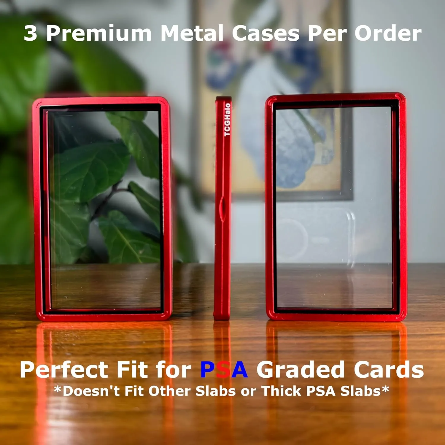 Metal Slab Bumper Case (3 Pack) - Stackable Magnetic Aluminum Case for PSA Graded Cards - Ruby Red