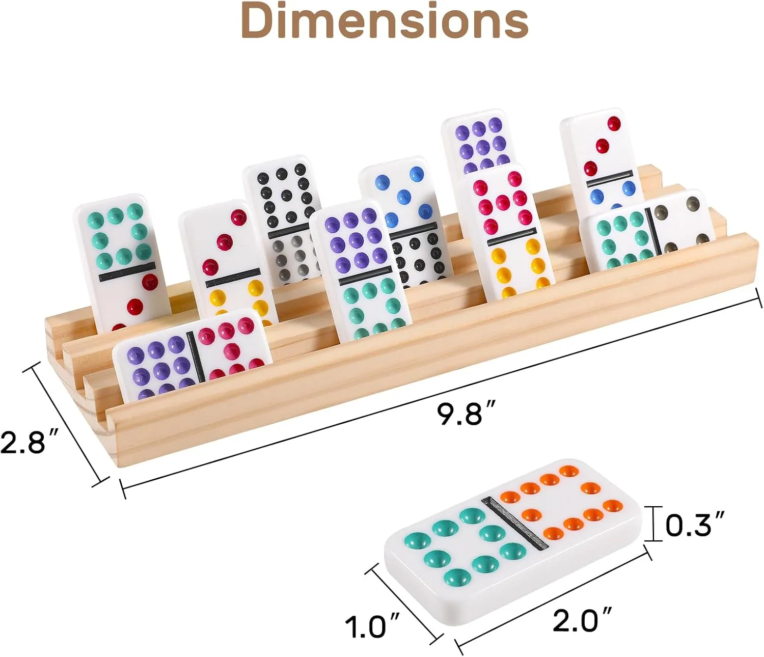 Mexican Train Dominoes Set with 8 Wooden Trays/Racks, Double 12 Dominos Travel Set with 8 Domino Tiles Holders, 91 Tiles Double 12 Colored Dominoes Game Set with Portable Case for Families Kids