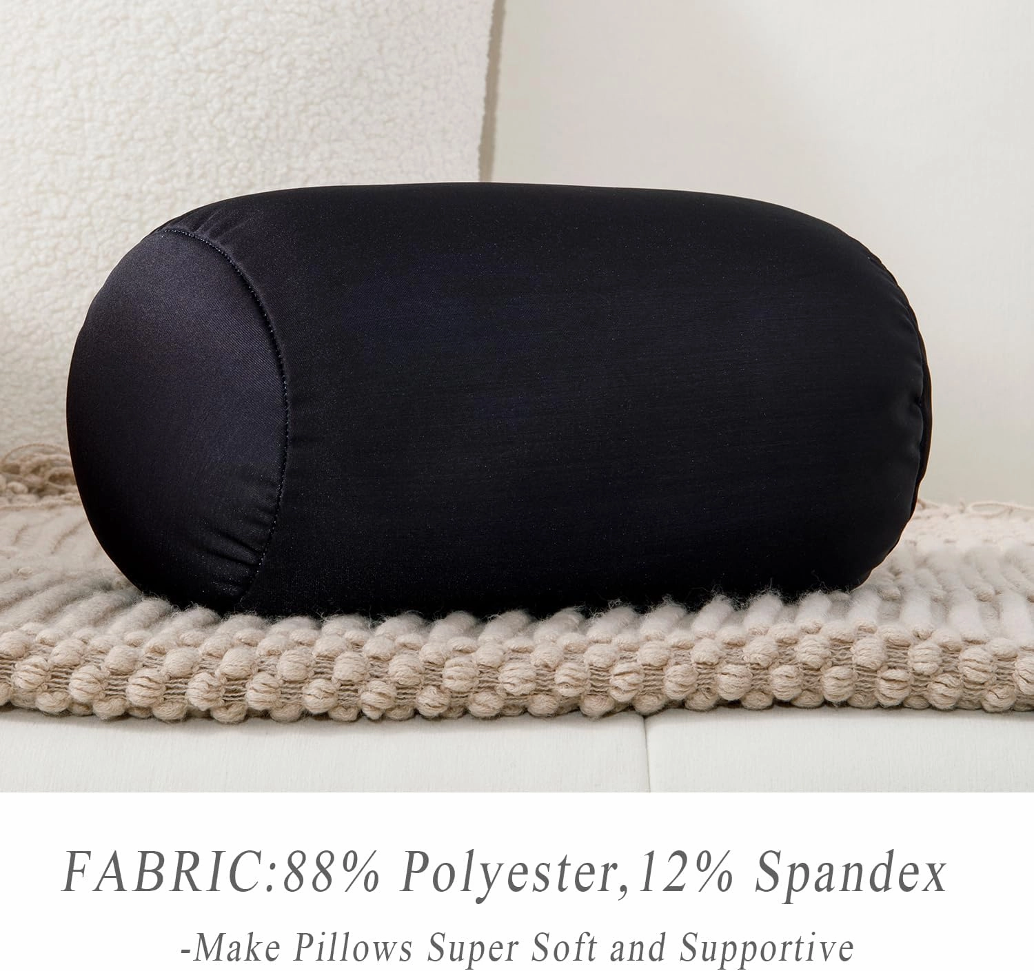 Microbead Neck Body Pillow Tube Microbead Bolster Bean Smooth Cool Pillow Neck Cervical Roll Pillow for Sleeping 7 x 12Inch Throw Travel Pillow(Carbon Black)