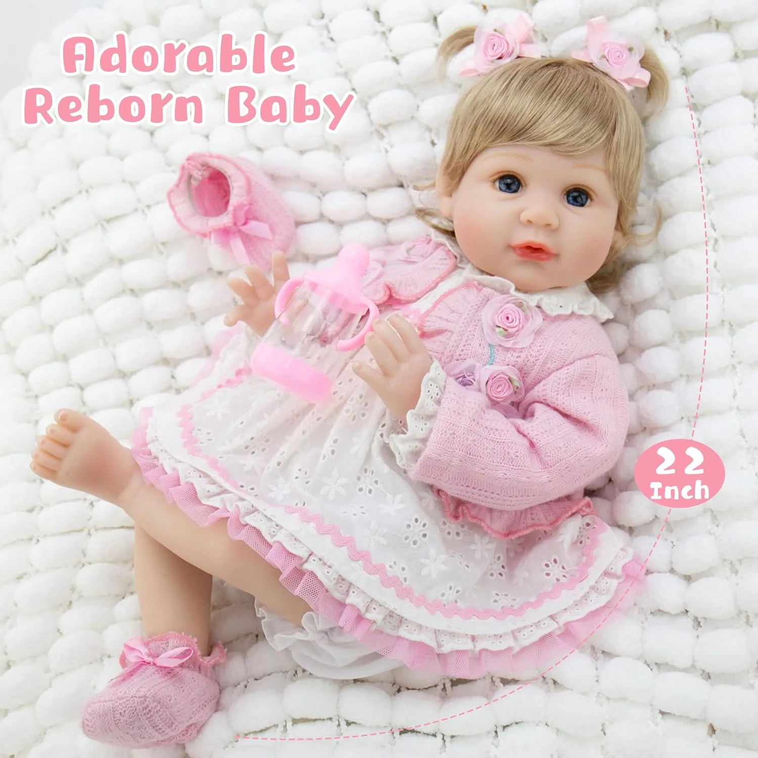 Milidool Lifelike Reborn Baby Dolls Girl - Realistic Newborn Silicone Baby Dolls Girl Real Packaged with Bunny Toy Feeding Toy Accessories Gift Set for Kids Age 3 