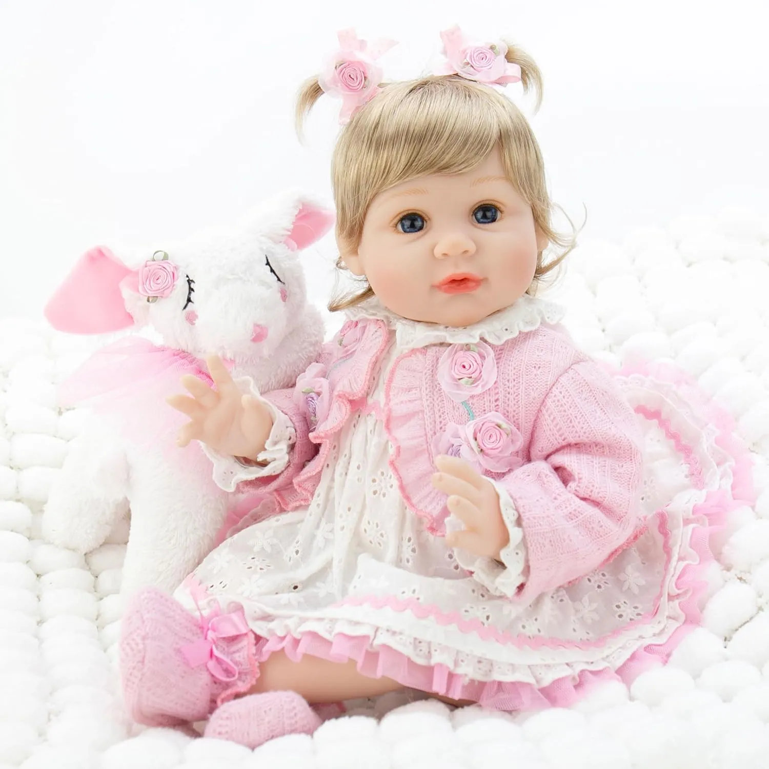 Milidool Lifelike Reborn Baby Dolls Girl - Realistic Newborn Silicone Baby Dolls Girl Real Packaged with Bunny Toy Feeding Toy Accessories Gift Set for Kids Age 3 
