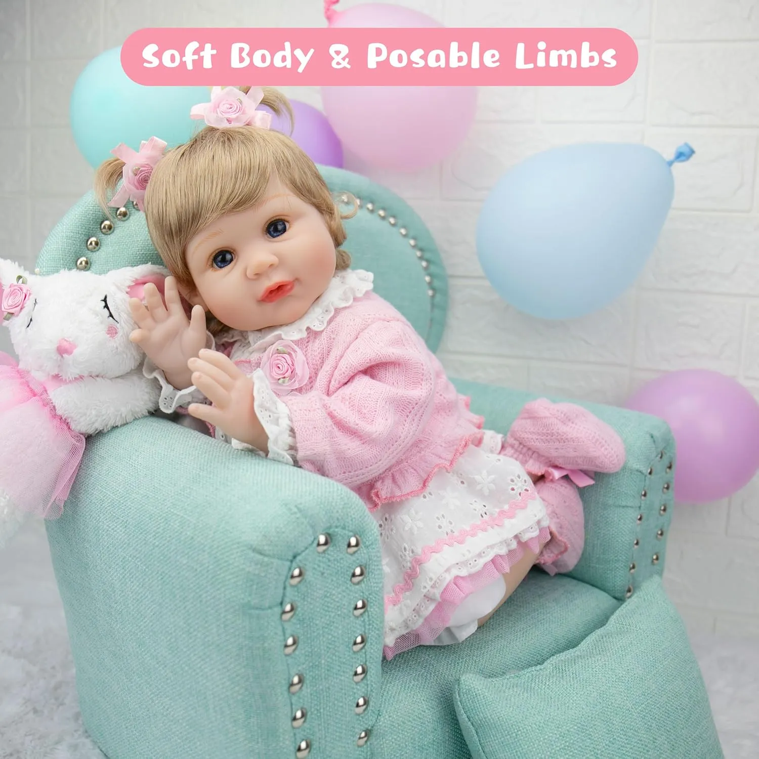 Milidool Lifelike Reborn Baby Dolls Girl - Realistic Newborn Silicone Baby Dolls Girl Real Packaged with Bunny Toy Feeding Toy Accessories Gift Set for Kids Age 3 