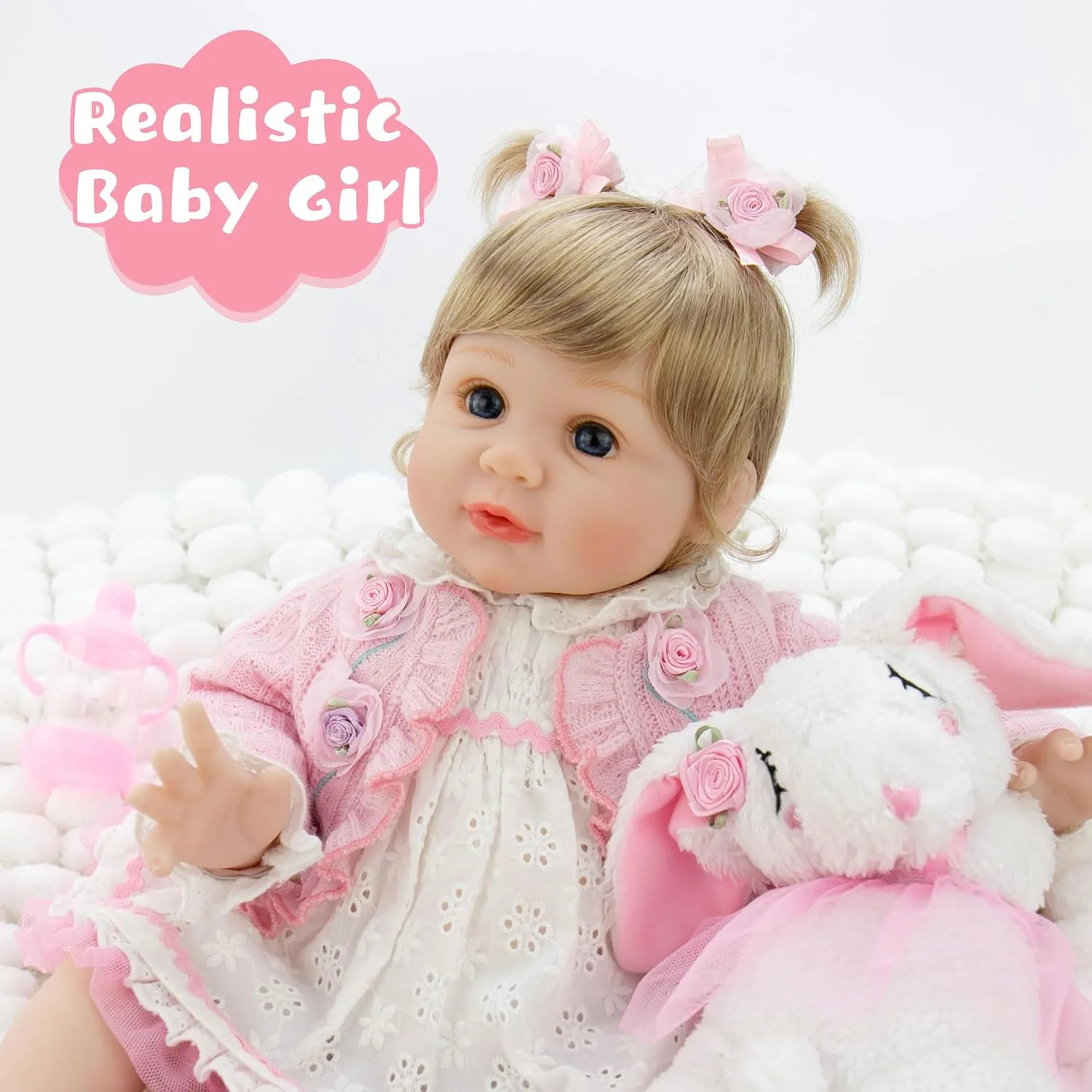 Milidool Lifelike Reborn Baby Dolls Girl - Realistic Newborn Silicone Baby Dolls Girl Real Packaged with Bunny Toy Feeding Toy Accessories Gift Set for Kids Age 3 