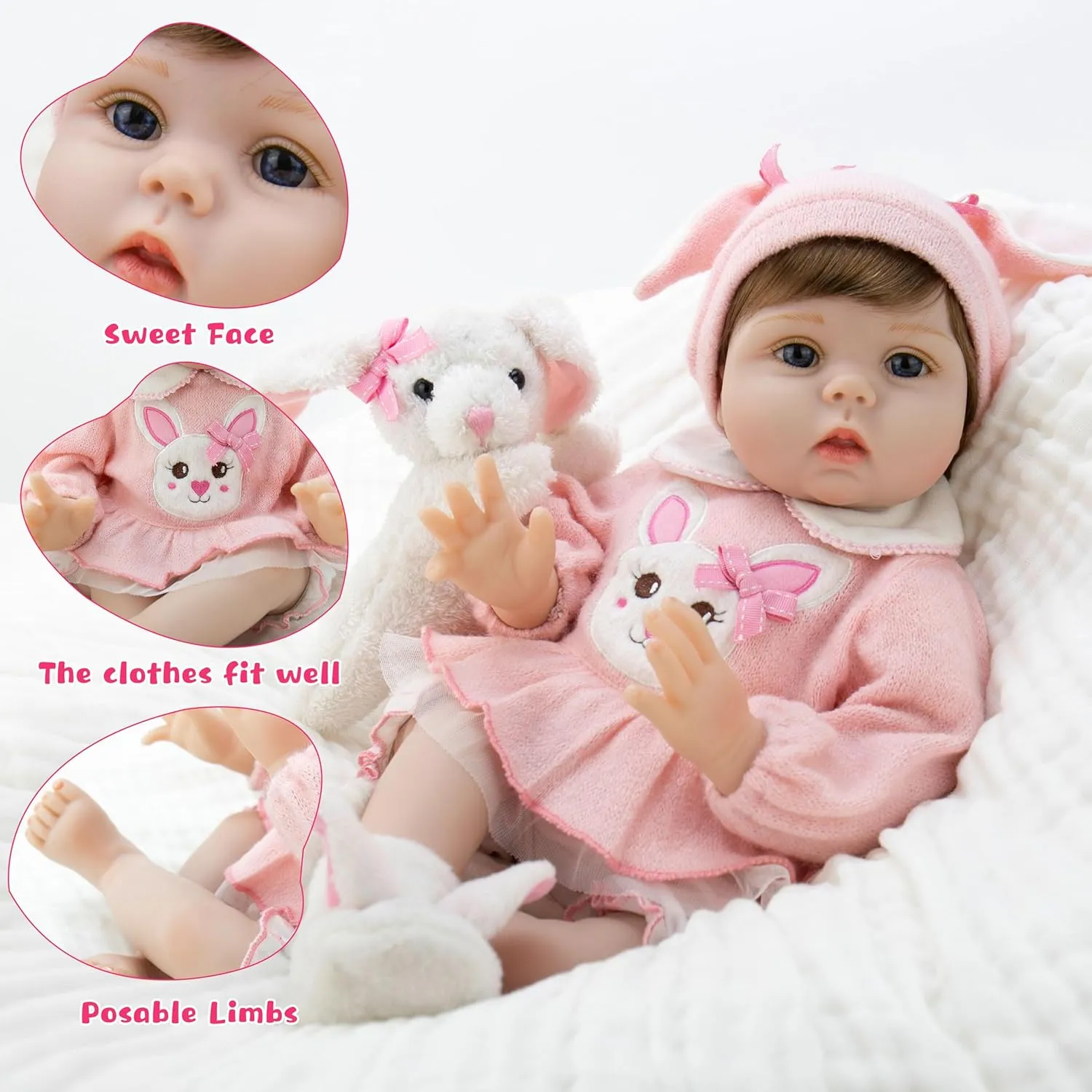 Milidool Reborn Baby Dolls Lifelike Girl Doll 22 inch Realistic Newborn Baby Doll Real Looking Silicone Baby Dolls Girl with Feeding Bunny Toy Gift Set for Kids 3 
