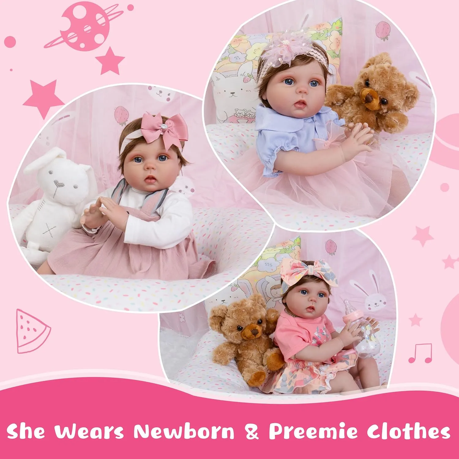 Milidool Reborn Baby Dolls Lifelike Girl Doll 22 inch Realistic Newborn Baby Doll Real Looking Silicone Baby Dolls Girl with Feeding Bunny Toy Gift Set for Kids 3 