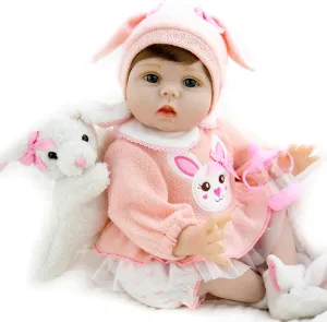 Milidool Reborn Baby Dolls Lifelike Girl Doll 22 inch Realistic Newborn Baby Doll Real Looking Silicone Baby Dolls Girl with Feeding Bunny Toy Gift Set for Kids 3 