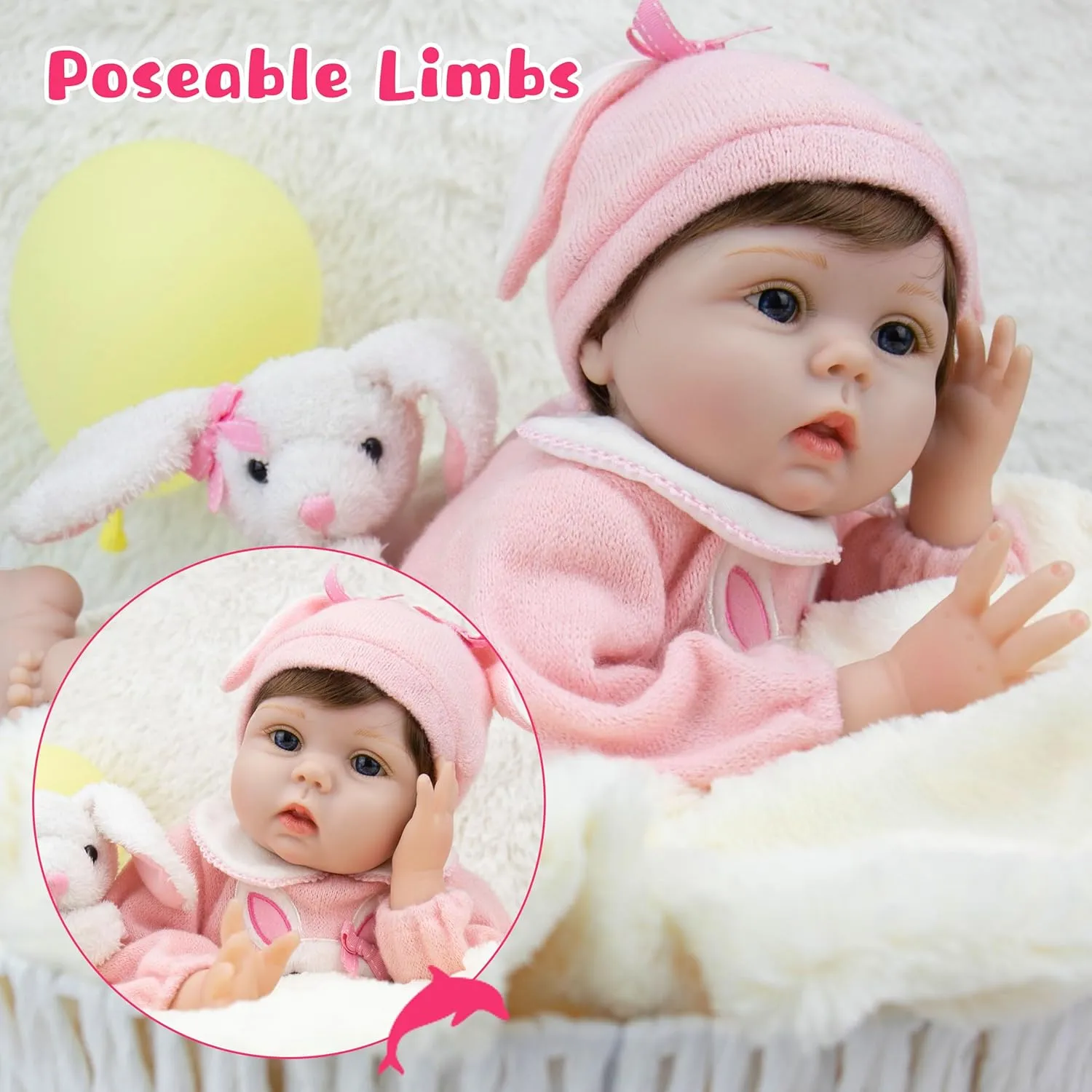 Milidool Reborn Baby Dolls Lifelike Girl Doll 22 inch Realistic Newborn Baby Doll Real Looking Silicone Baby Dolls Girl with Feeding Bunny Toy Gift Set for Kids 3 