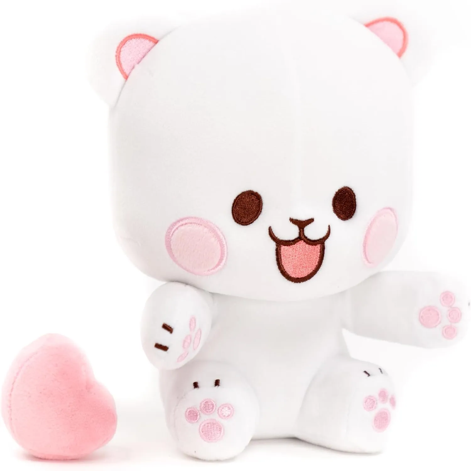 Milk Sitting Plush with Magnetic Heart 8" Inch Authentic Merchandise Adorable Cute Stuffed Bear Travel Sized Soft Gift for Any Occasion Friend Couples Holiday Birthday Cuddly