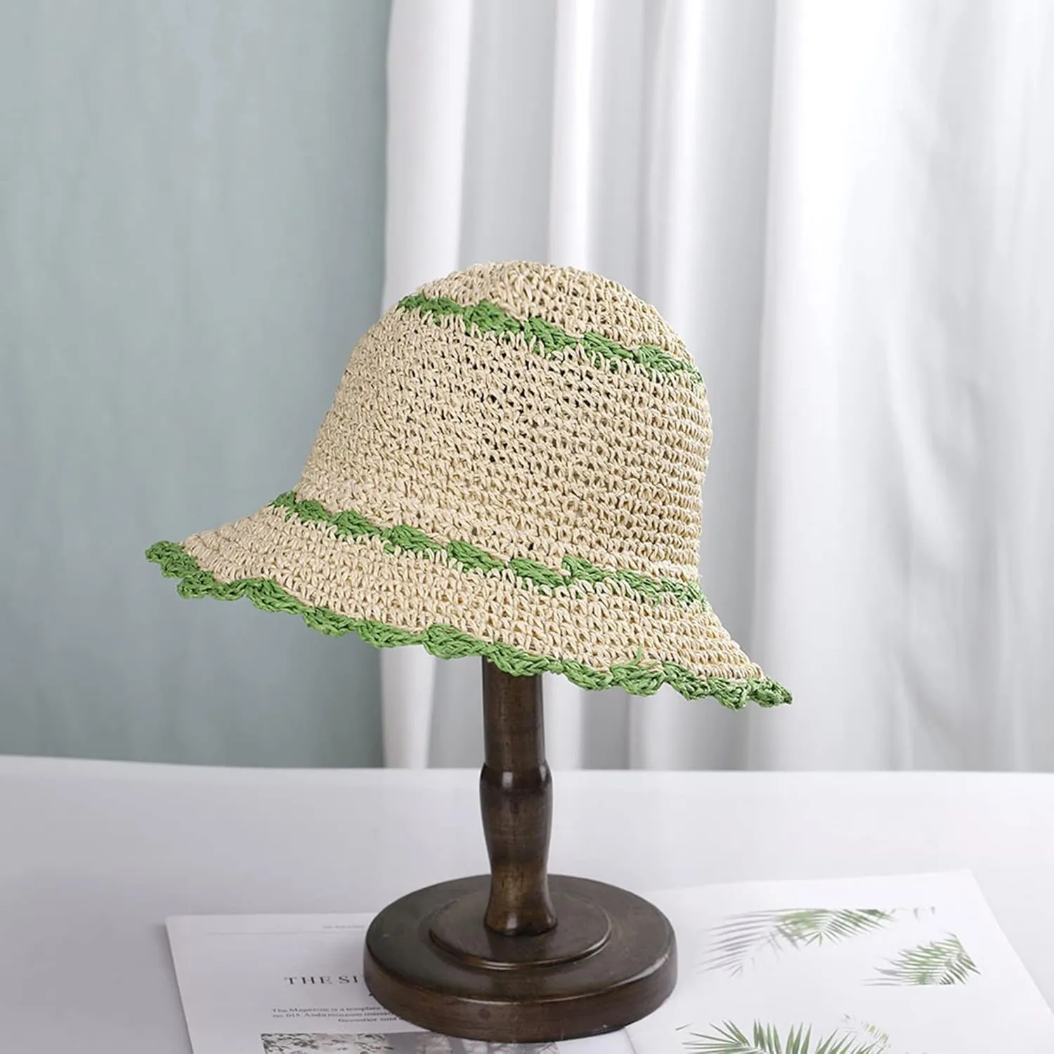 Minache Foldable Wide Brim Colorful Crochet Straw Hat Outdoor Visor Hat for Women Girl
