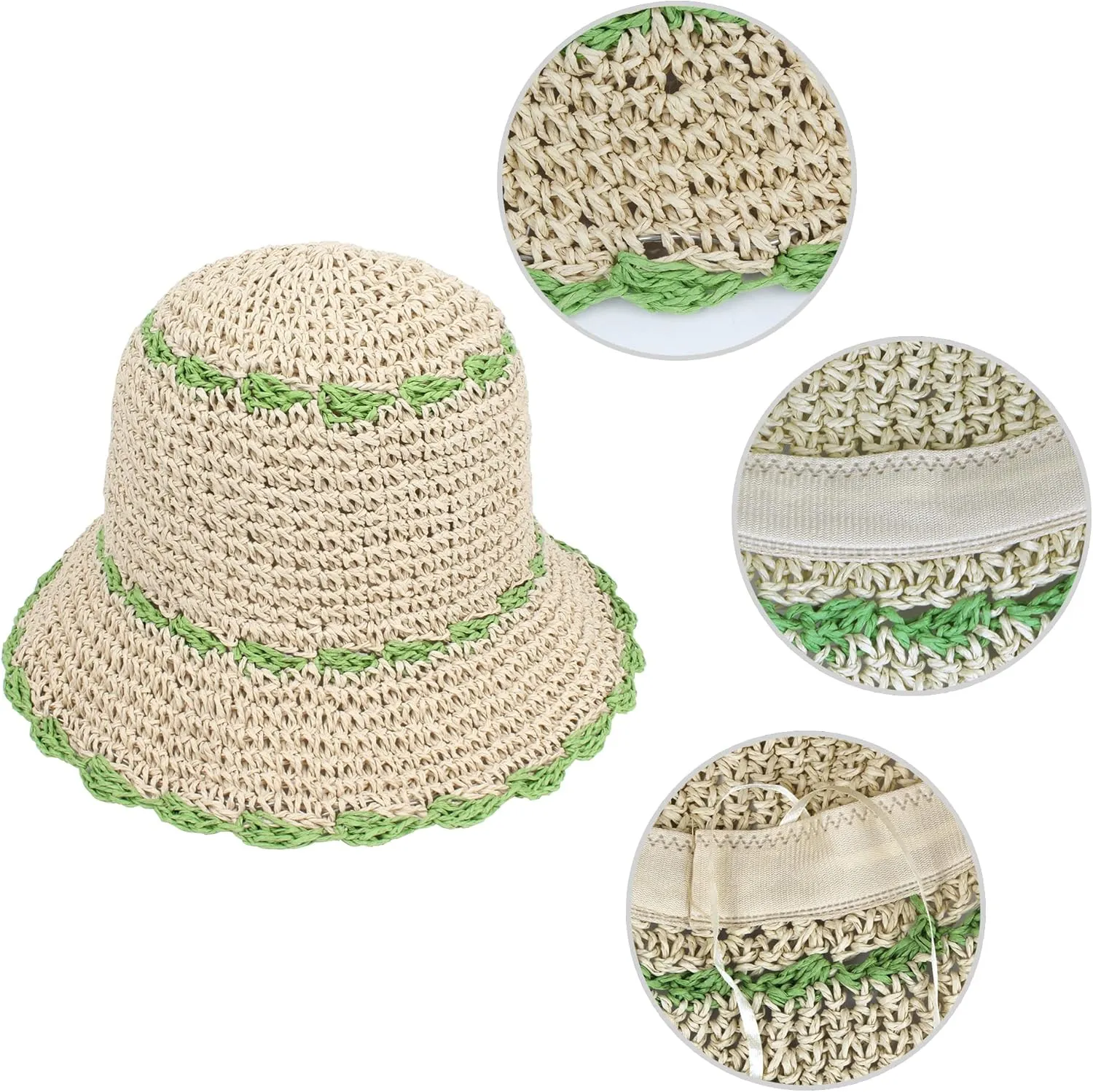 Minache Foldable Wide Brim Colorful Crochet Straw Hat Outdoor Visor Hat for Women Girl
