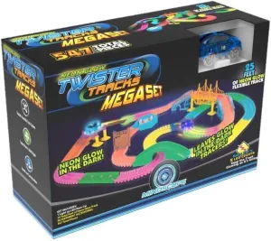 Mindscope Twister Tracks Mega Set Neon Glow in The Dark Flexible Track System with 547 Pieces Over 25 Feet of Track & Accessories