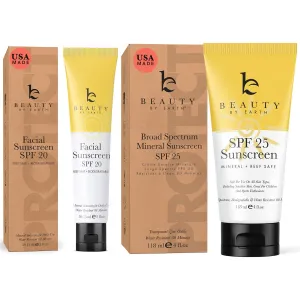 Mineral Sunscreen Set - USA Made Mineral Face & Body Reef Friendly Sunscreen With Natural & Organic Ingredients, Biodegradable Zinc Oxide for Daily Use, Facial & Body Lotion Set