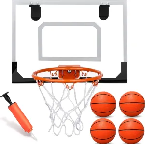 Mini Indoor Basketball Hoop for Kids Adults, Small Basketball Hoop Over The Door Mini Hoop with 4 Balls, oost Wall Mount Hoop Sport Game Interactive Toys Gift for Boys Age 3-12