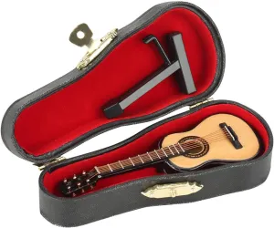Mini Wooden Guitar Model,Miniature Dollhouse Musical Instrument Model with Display Stand and Case Small Craft Ornaments Gift Home Decor