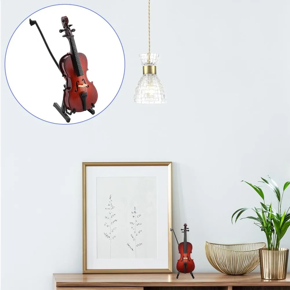 Miniature Cello Model, Wooden Small Instrument Craft Ornaments mini Replica with Case Simulate Musical Collectible Gift for Home Coffee House Decoration Kid Friend Music Lovers Craft Collector