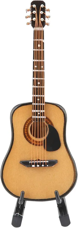 Miniature Guitar Model, Mini Wooden Guitar Ornament Small Fondant Guitar Cake Topper Decorations Guitar Craft Model for Adults, Musical Instruments Birthday Gift for Family (10CM)