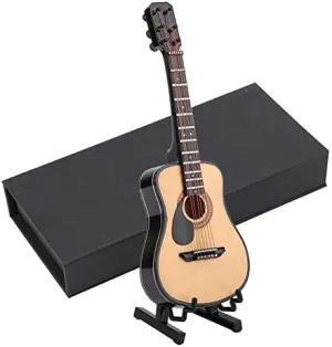 Miniature Wooden Guitar Model Dollhouse Musical Instrument Display with Stand Support and Case Dollhouse Accessories Small Craft Ornaments, for Home Decor Photographic Prop (# 02)