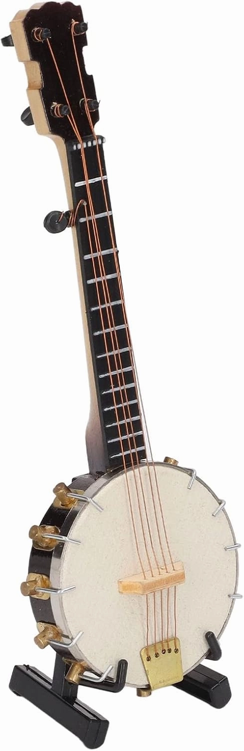 Miniature Banjo Model, Mini Banjo Toys Multipurpose Basswood Material with Toy Stand Box
