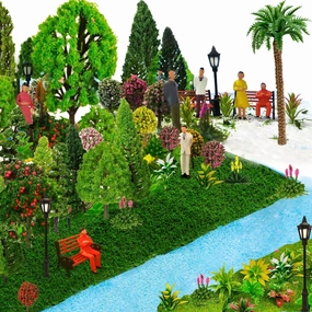 Model Scenery Kit, 47pcs, Painted Figures, Model Train Scenery, Miniature Trees, Model Trees, Model Grass Mat for Miniature Scene Landscape