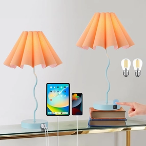 Modern Table Lamp for Bedroom Nightstand Touch Lamps Set of 2 Orange Blue Lamps for Living Room End Table Dimmable Table Lamp with USB Port and Outlet